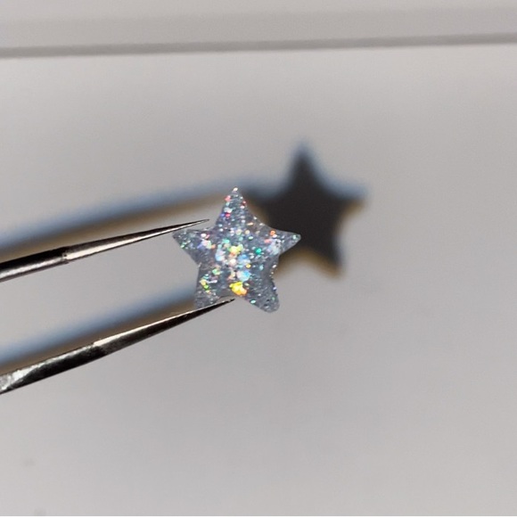 10pcs 3D Nail Charm Silver Glitter Large Stars - Made For All Lengths! - Picture 1 of 14